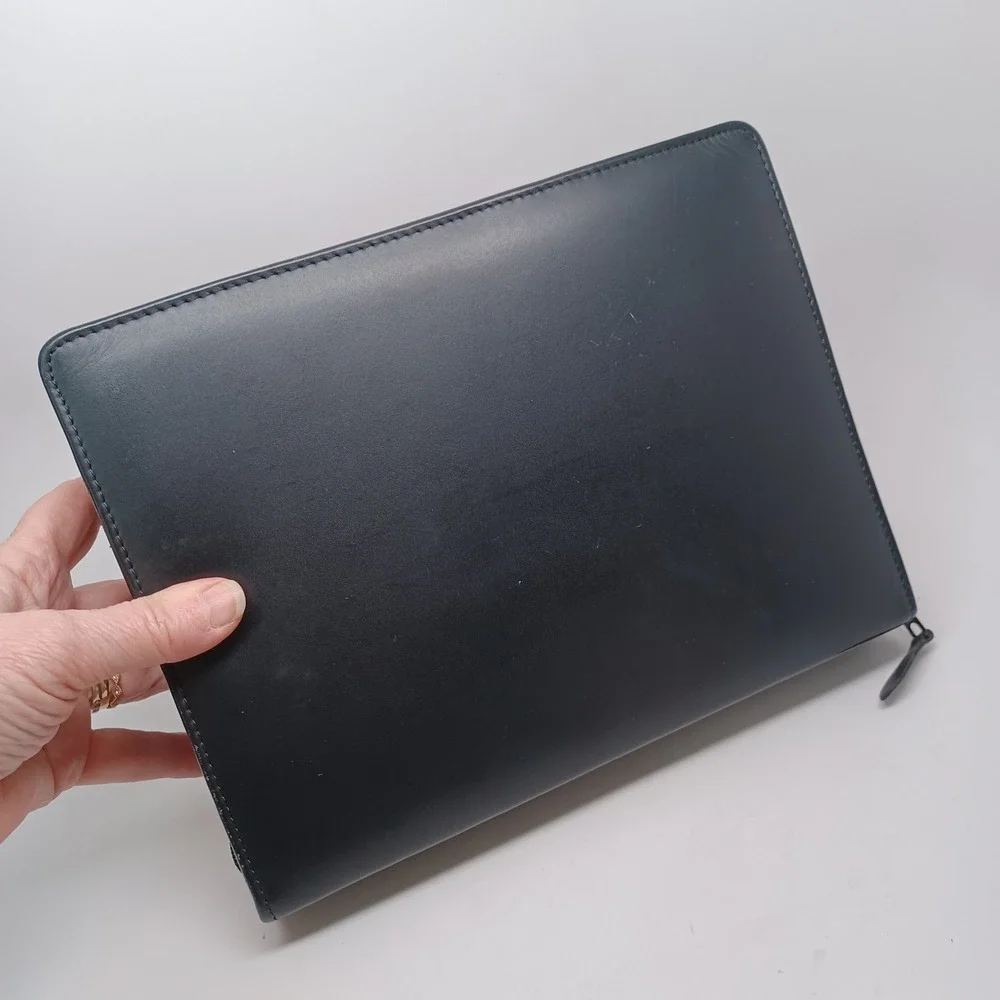 Day Runner Genuine Black‎ Leather Zip Around Organizer Binder Planner Business